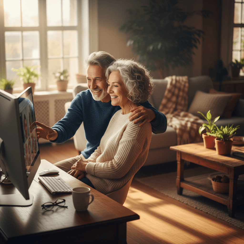 An older couple reviewing Medicare information together at their computer